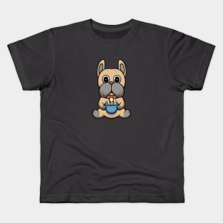 Cute Bulldog with Hot Chocolate on valentine day Kids T-Shirt